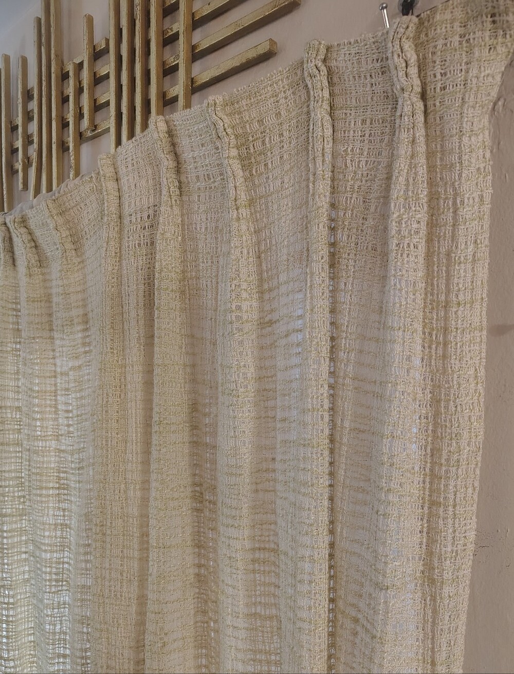 Pair of vintage natural fiber woven curtains, 82" length ร 58" width